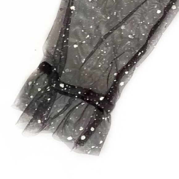 NWT CBR Black Long Sleeve Tulle Silver Paint Splatter Spackle Ruffle Dress S - Picture 3 of 5